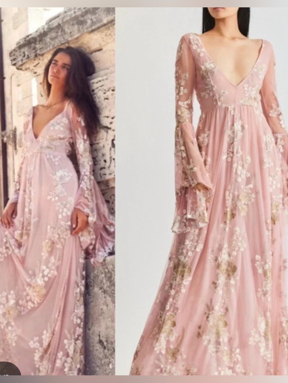 LoveShackFancy Dusty Pink Floral Embroidered Long-Sleeve Maxi Dress